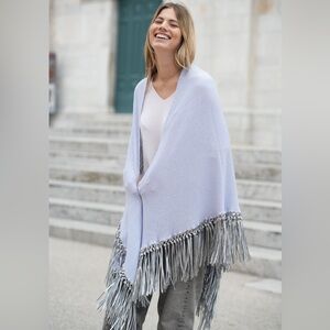 Pinotti Chic Light Blue/Celeste Italian Wool & Cashmere Blend Fringed Wrap Shawl